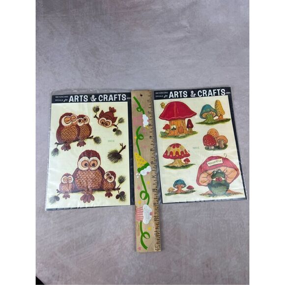 1970s Vintage Mushroom and Owl Decal Stickers - Picture 4 of 9